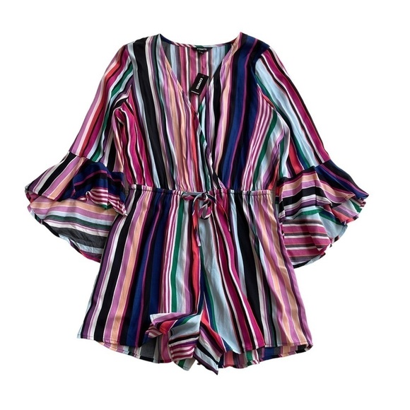 Express Pants - Express Romper Jumper Shorts Pink Rainbow Stripe Size Small Surplice NWT Barbie